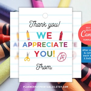Plantilla editable de Canva con etiquetas de regalo de agradecimiento de agradecimiento a los maestros y al personal