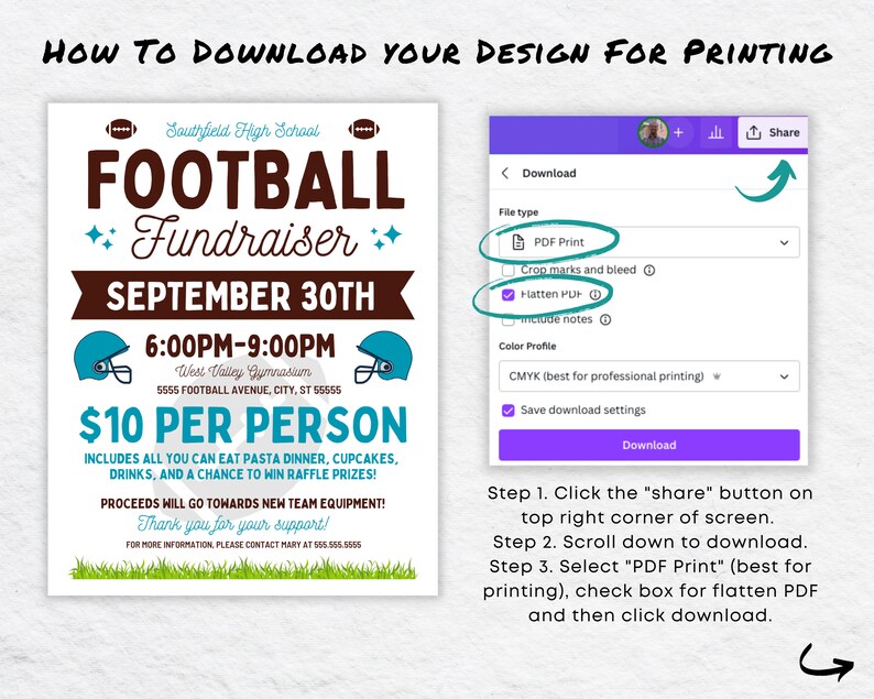 Football Raffle Books DIY Football Fundraiser Flyer Canva Template, Football Raffle ...