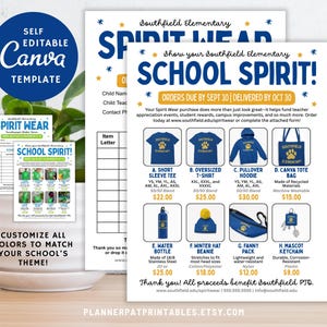 Editable Spirit Wear Order Form Template: PTA/PTO Fundraiser Flyer (Canva Digital Download)