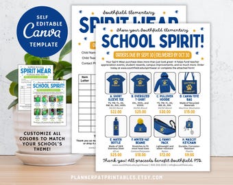 Editable Spirit Wear Flyer and Order Form Template Bundle (Canva PDF Download)