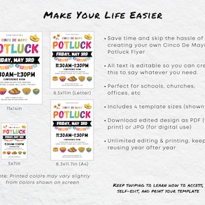 Editable Cinco De Mayo Potluck Flyer Template, Taco Fiesta Invite ...