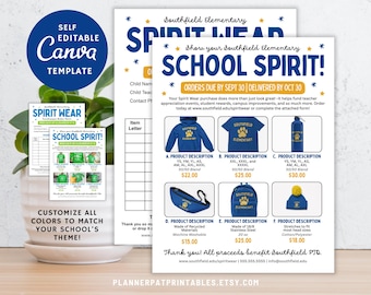 Editable Spirit Wear Order Form Template, PTO PTA Fundraiser Flyer (Canva PDF Download)