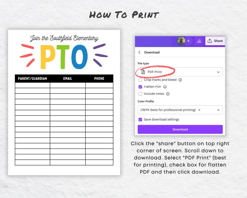 PTO Sign up Sheet Editable Canva Template, Edit for PTA - Etsy