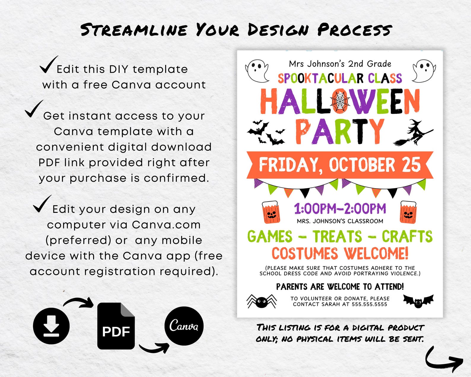 Editable Halloween Class Party Invite: Elementary School Flyer Template ...