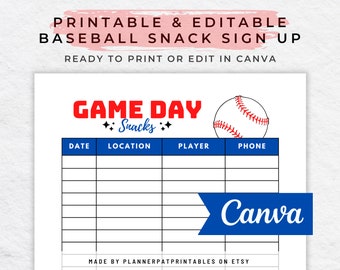 Gameday Snack Sign up Sheet - Etsy