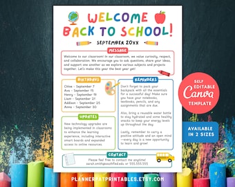 編集可能な新学期ニュースレターテンプレート：Canva Design（デジタルダウンロード）