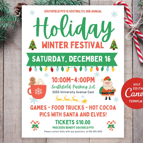 Editable Holiday Festival Flyer, School Christmas Carnival Fundraiser