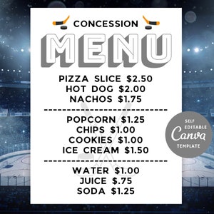 Editable Hockey Concession Menu Template, Concession Stand Sign Canva
