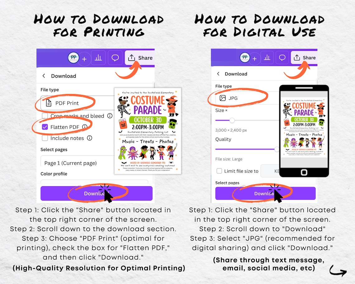 Editable Halloween Costume Parade Flyer Canva Template | Elementary ...