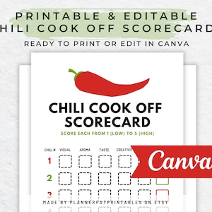 Chili Cook Off Scorecard Printable For Chili Competition, Editable In Canva