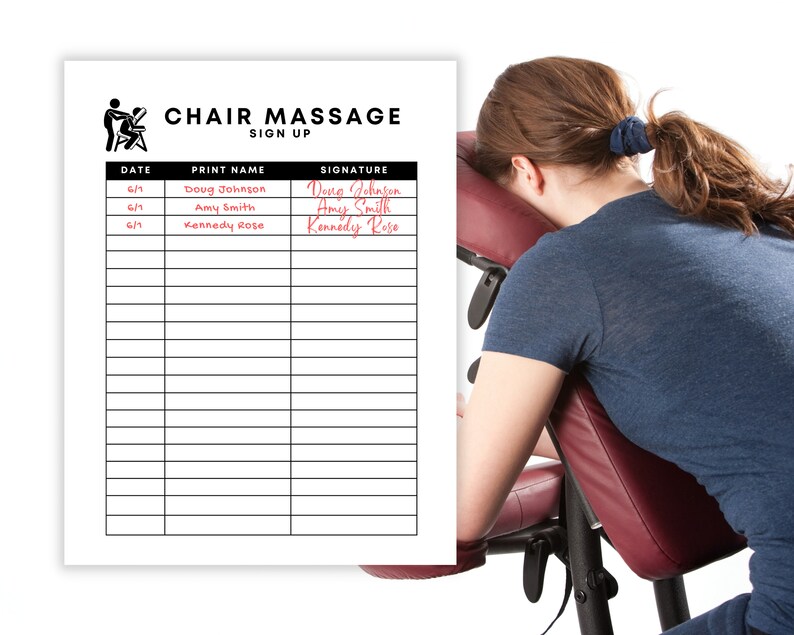Buy Editable Chair Massage Sign up Sheet Printable for Massage Online