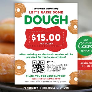 Editable Donut Fundraiser Flyer Template, School Fundraising Printable