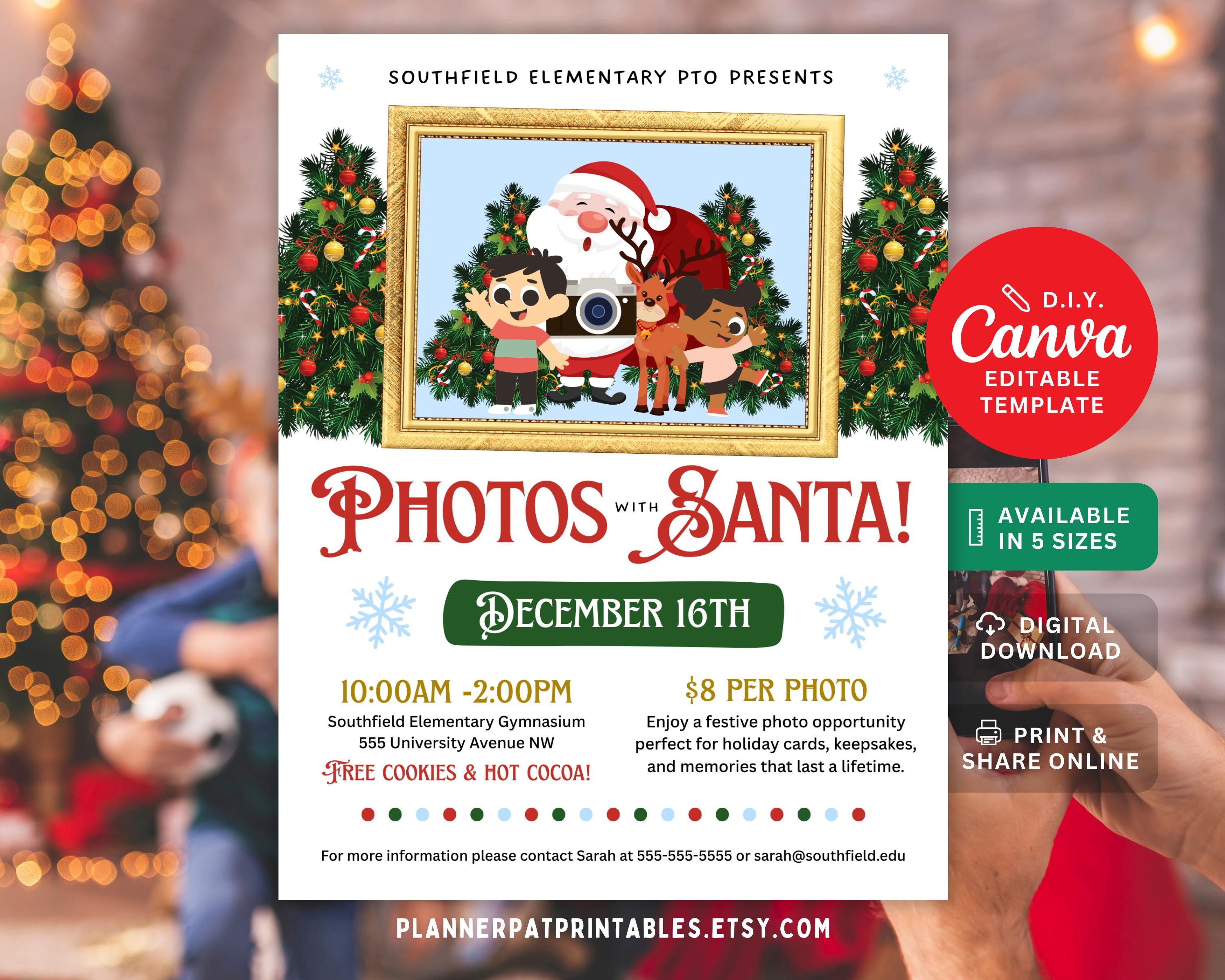 Photos With Santa Flyer Template, Editable Christmas Fundraiser, Canva ...