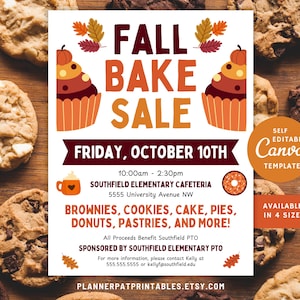 Bearbeitbare Herbst Bake Sale Flyer Vorlage, Herbst Back Fundraiser Printable
