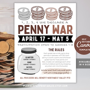 Modèle modifiable Penny War Flyer, collecte de fonds pour collecte de fonds, impression sur toile