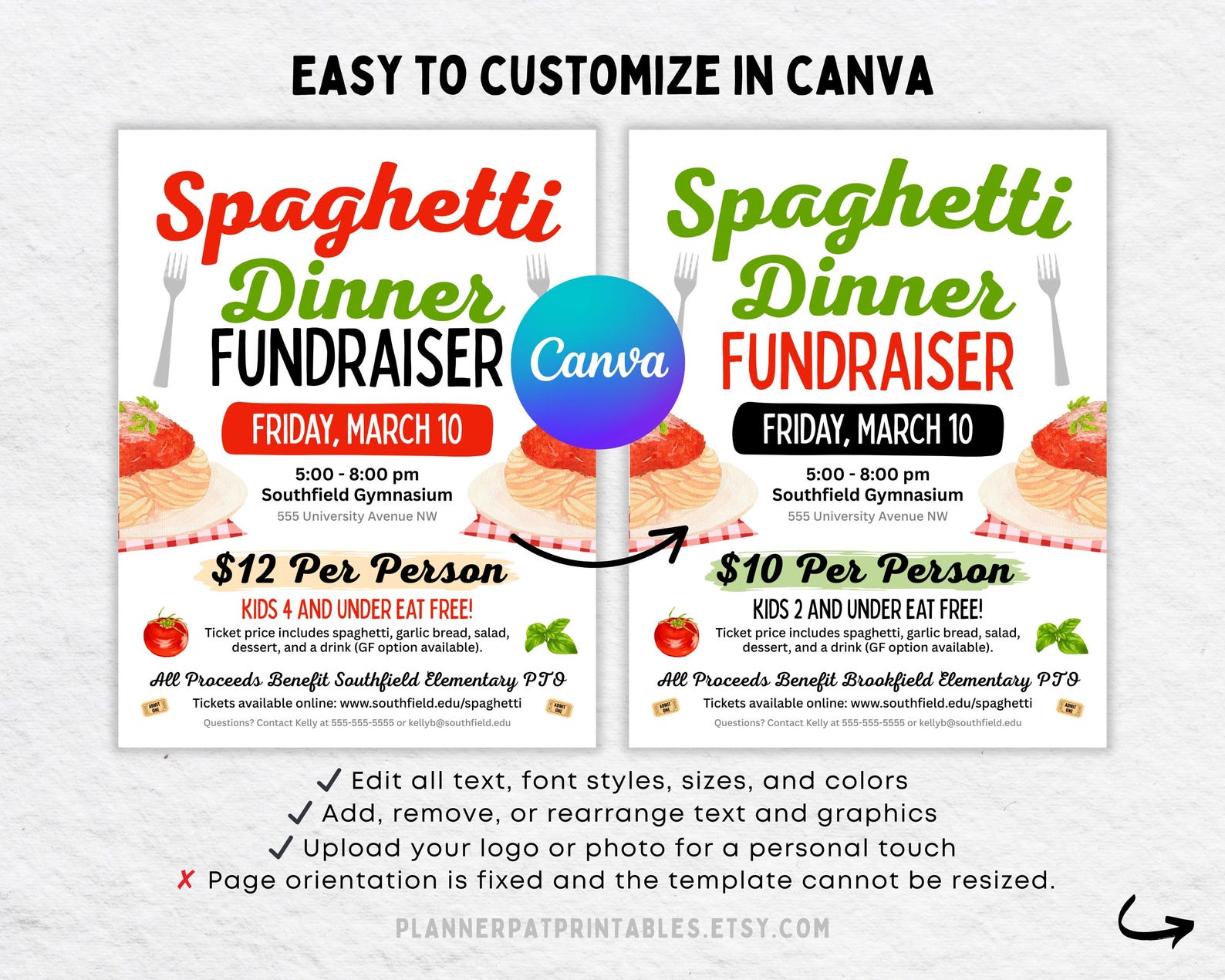 Spaghetti Dinner Fundraiser Flyer | Pasta Night Event Poster | Editable ...
