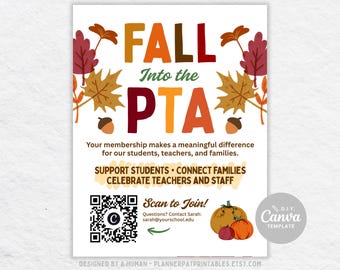 Fall PTA PTO Recruitment Flyer, Editable Canva Template (Digital Download)