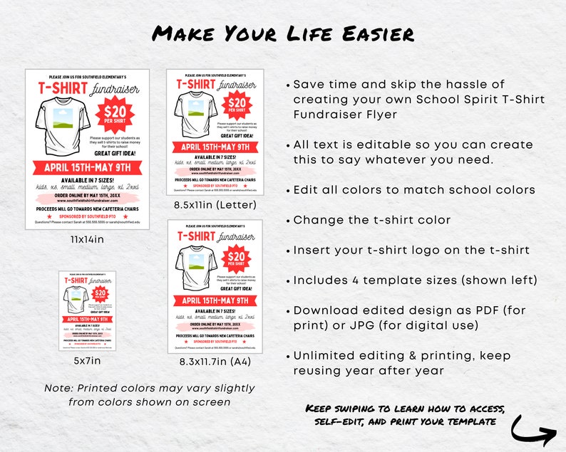 Shirt Raffle Sign T-shirt Fundraiser Flyer Editable Printable, Spirt Wear Template Canva ...