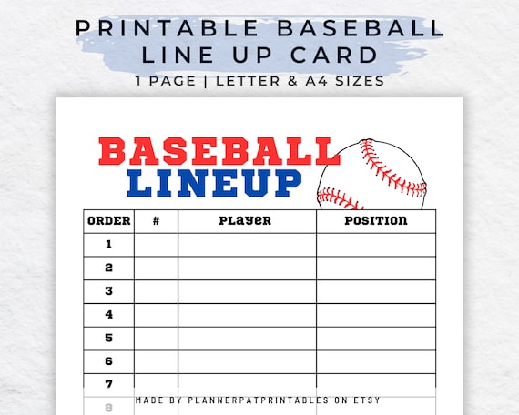 Baseball Line up Roster Printable Non-editable - Etsy