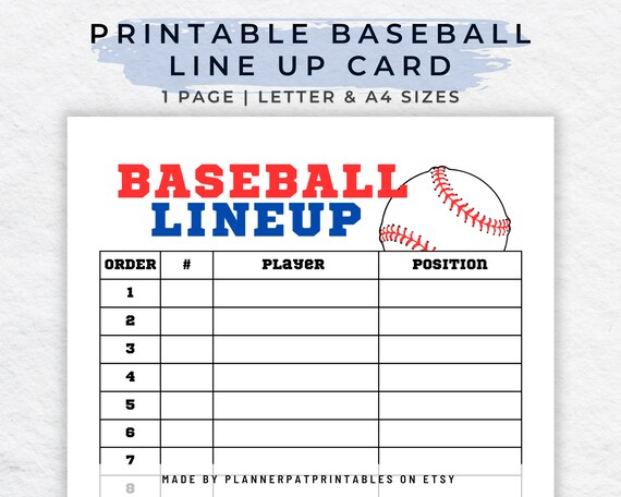 Baseball Line up Roster Printable Non-editable Blank Batting - Etsy
