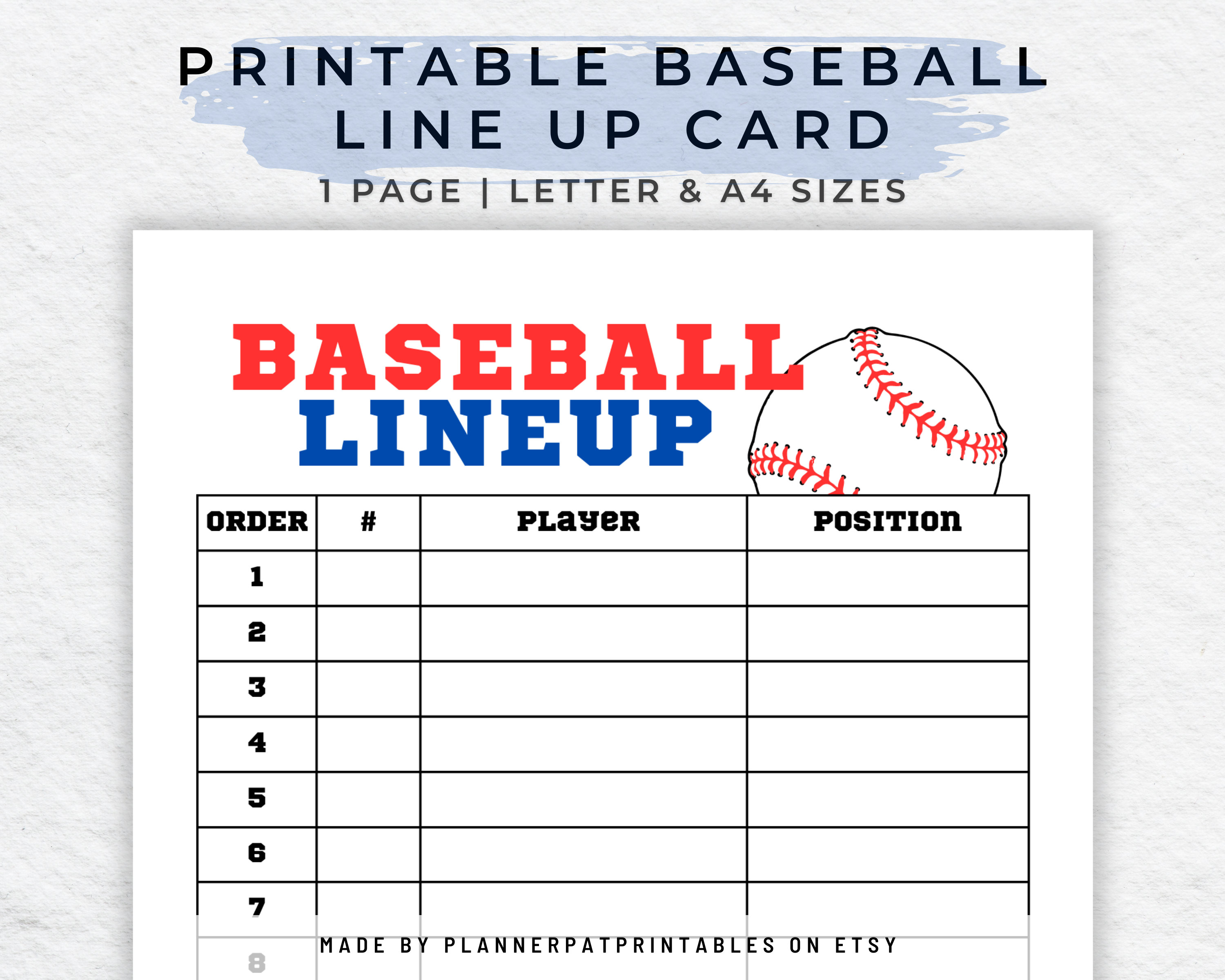 Baseball Line up Roster Printable Noneditable Blank Batting Etsy Canada
