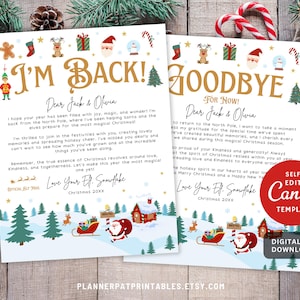 Christmas Elf Letters Bundle, Editable I&#39;m Back & Goodbye Note Set (Canva Templates)