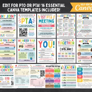 Editable PTA PTO Flyers & Forms Bundle | 16 DIY Canva Templates for School Membership, Volunteer Sign-Ups and Parent Group Events