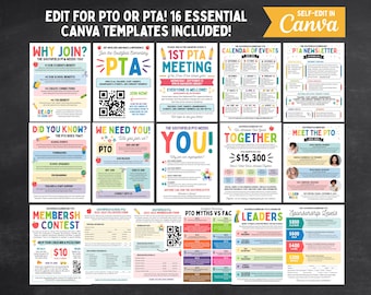 PTA PTO Flyer & Forms Bundle: Bearbeitbare Schul Canva Vorlagen (Digitaler Download)