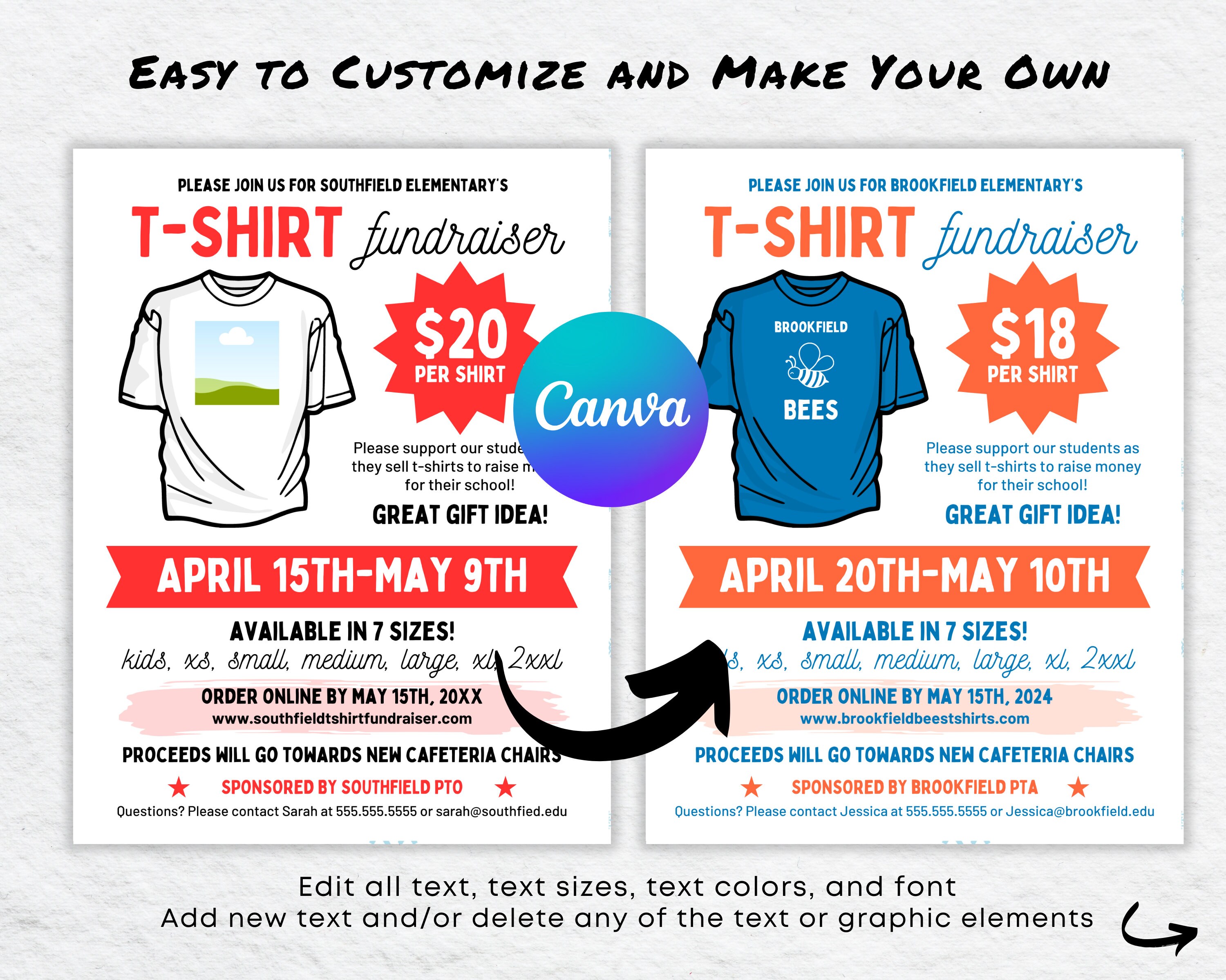 Shirt Raffle Sign T-shirt Fundraiser Flyer Editable Printable, Spirt Wear Template Canva ...