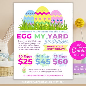 Editable Egg My Yard Flyer Printable, Easter Fundraiser Flyer, Editable Template Canva