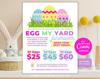 Editable Egg My Yard Flyer Printable, Easter Fundraiser Flyer, Editable Template Canva