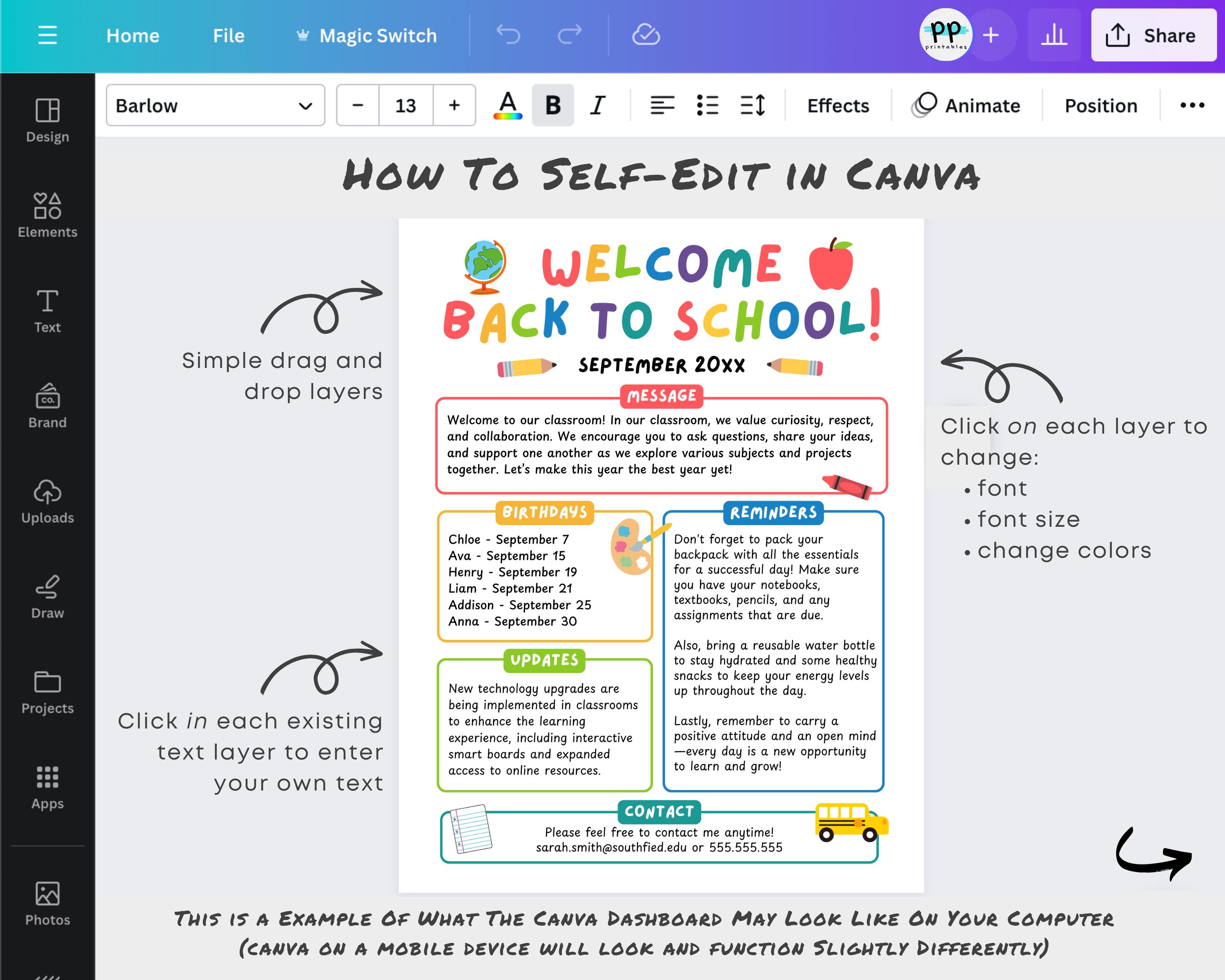 Editable Back to School Newsletter Template: Canva Design (digital ...