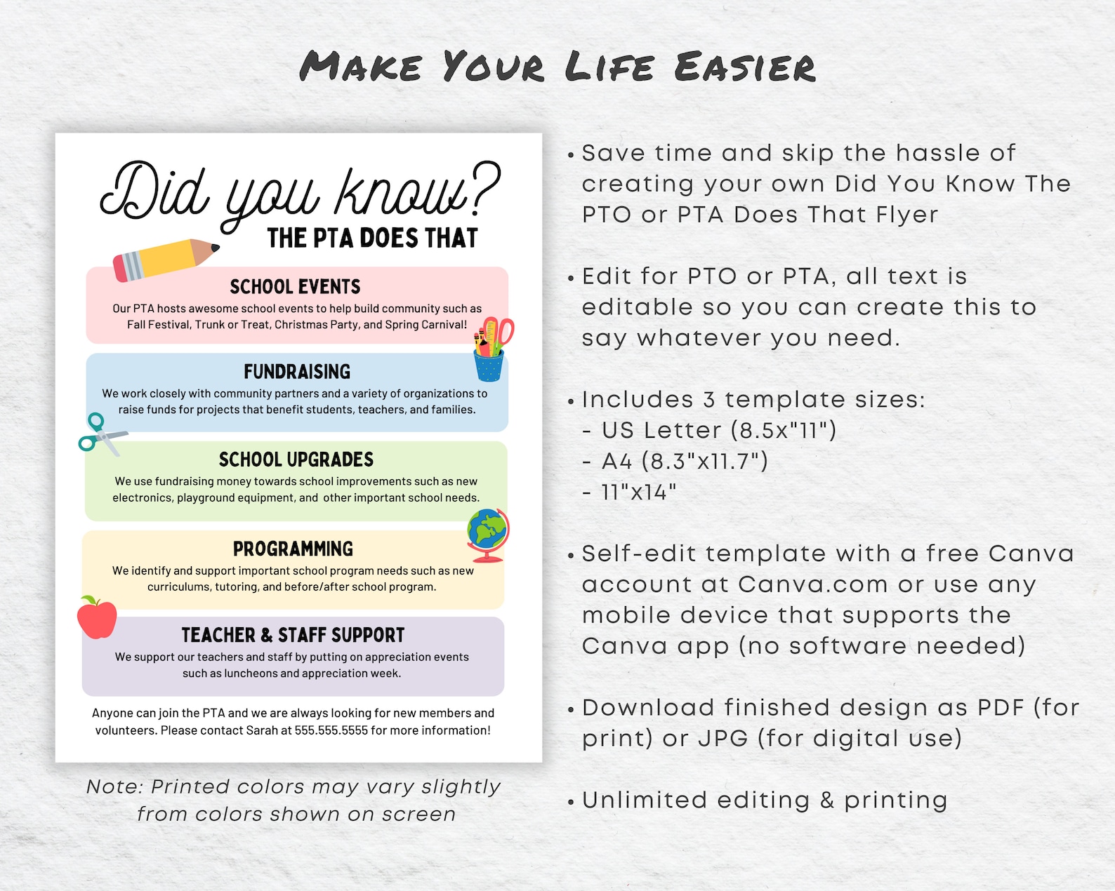 Editable Did You Know the PTA PTO Does That Flyer (canva Template ...