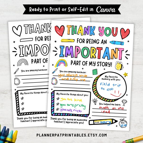 Teacher Thank You Coloring Page: Editable Canva Template Printable PDF