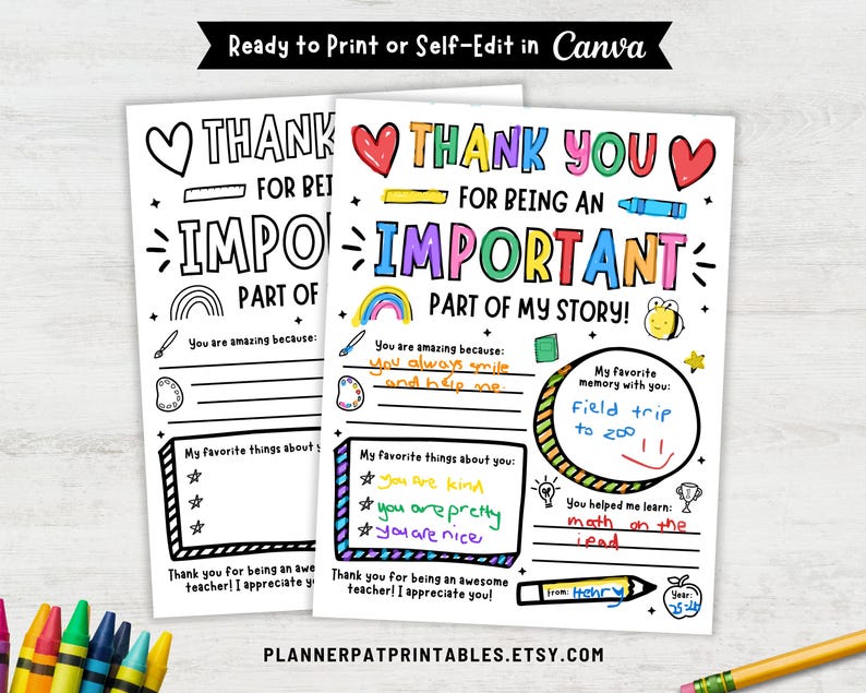 Teacher Thank You Coloring Sheet PDF, Print As Is or Edit in Canva, Perfect Teacher Appreciation Gift from Kids, Sizes available 8.5x11in or 8.3x11.7in, Instant Download