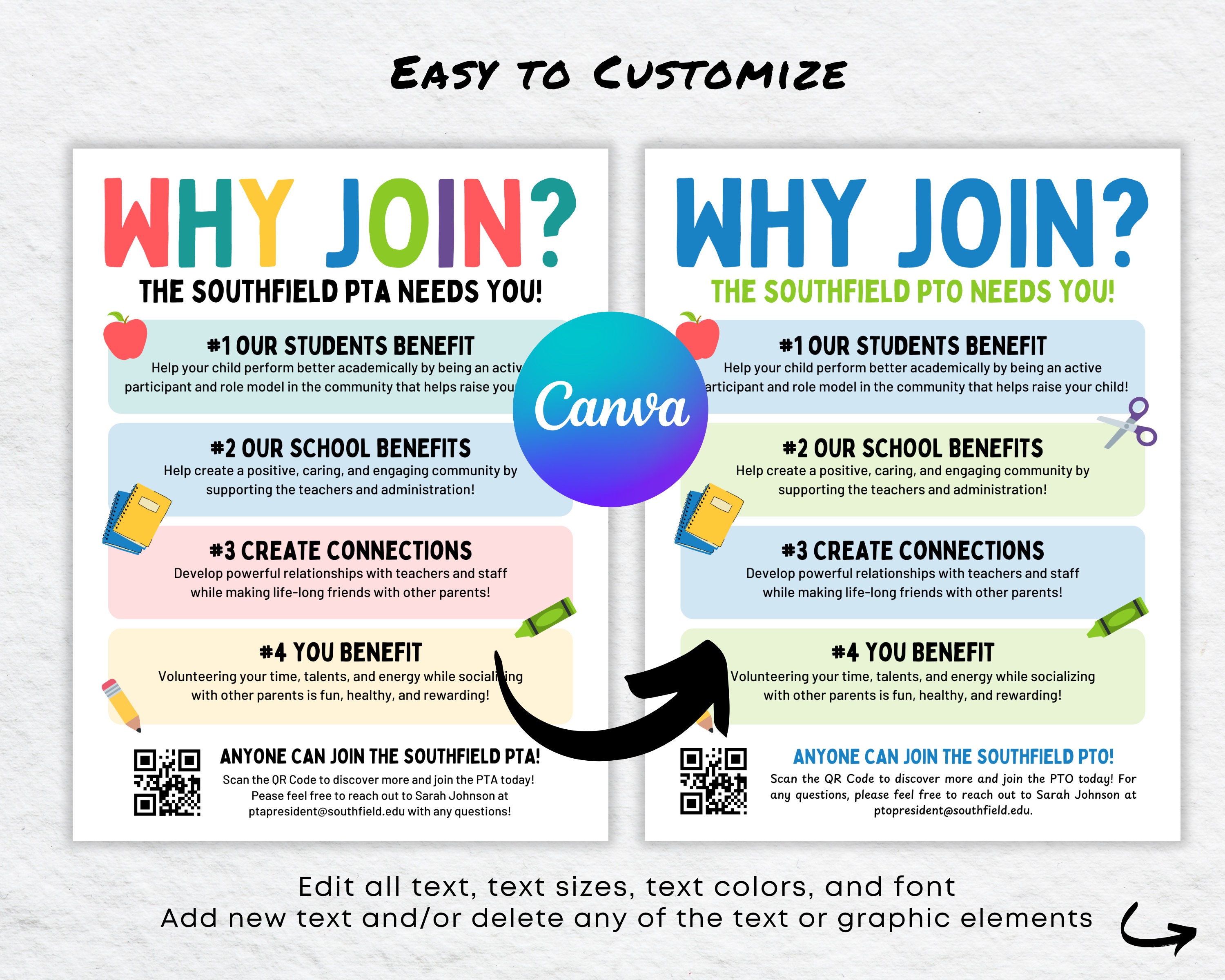 Editable PTA PTO Flyer Template: Why Join Volunteer Recruitment Poster ...