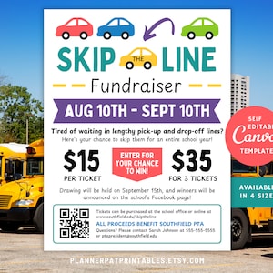 Editable School Raffle Flyer | Canva Skip the Line Fundraiser Template (Digital Download)