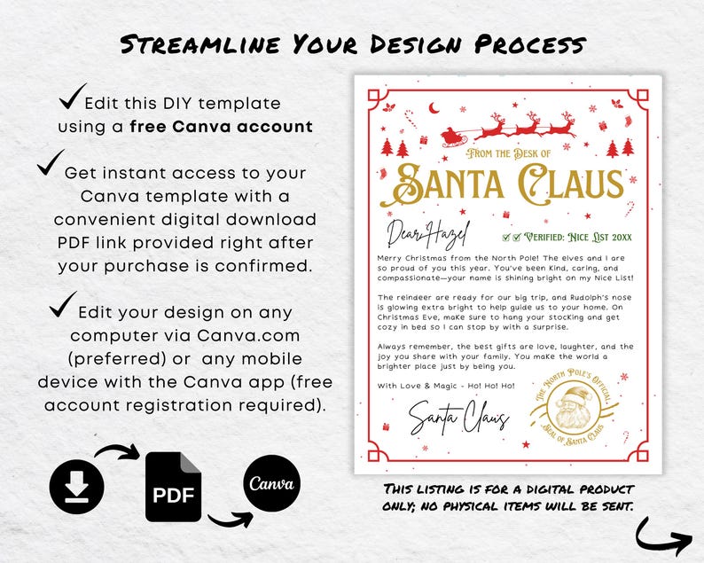 Editable Santa Letter Template - Christmas Keepsake (canva Download) - Etsy