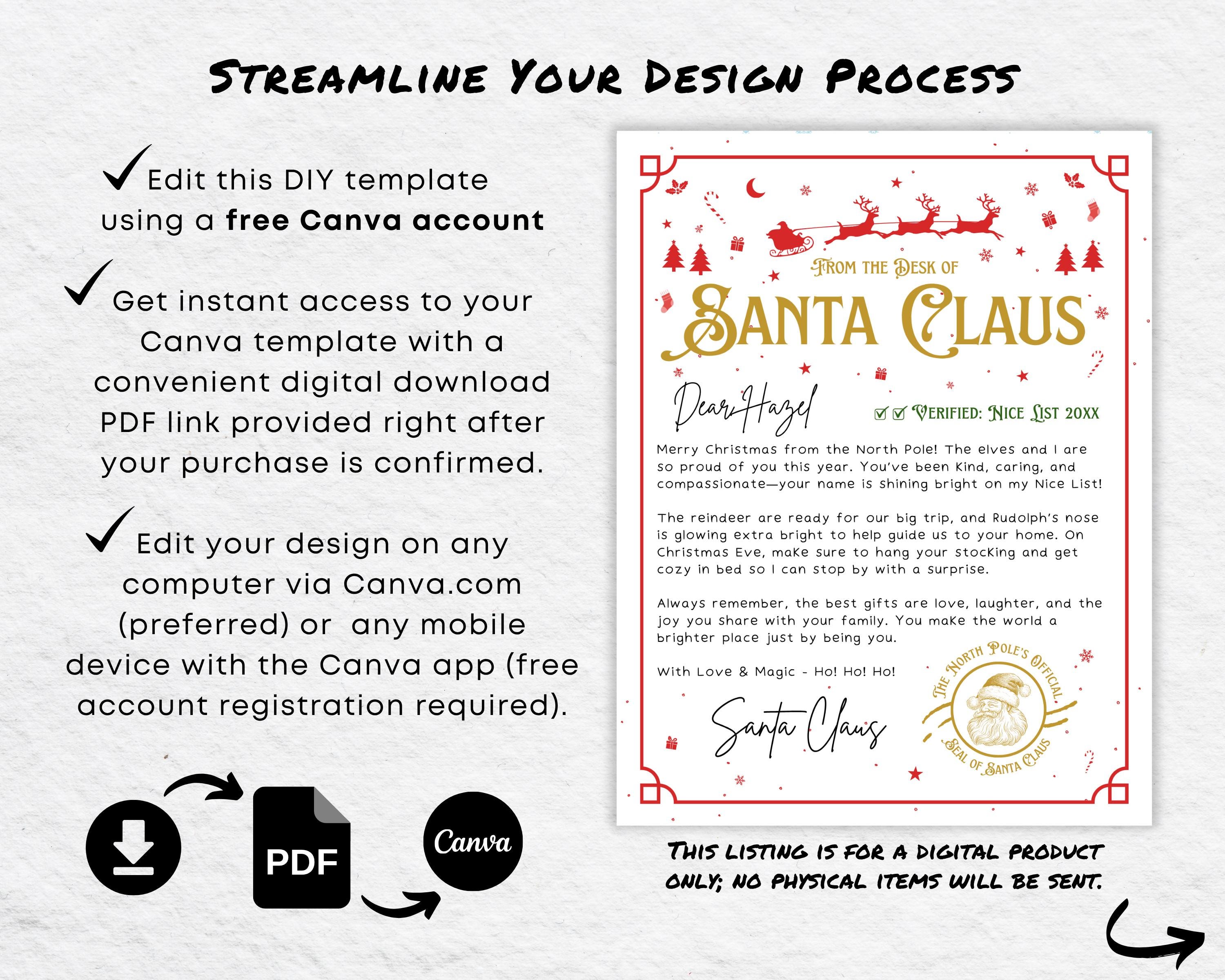 Editable Santa Letter Template - Christmas Keepsake (canva Download) - Etsy