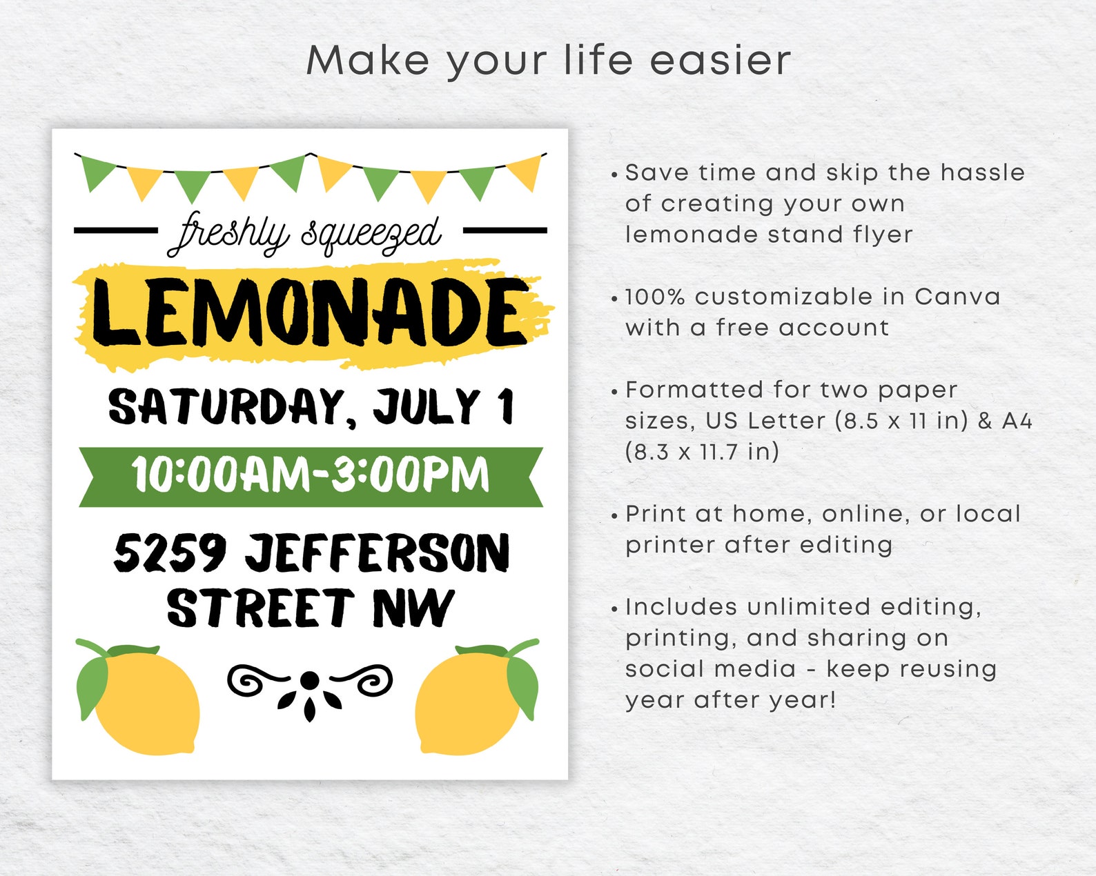 Lemonade Stand Flyer Editable Template Lemonade Day Sign Etsy