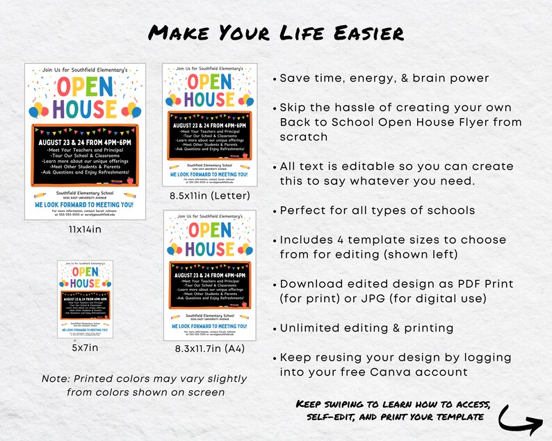 School Open House Flyer Template: Editable Invitation (canva) - Etsy