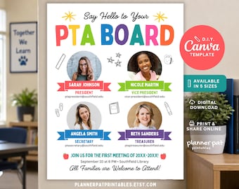 Meet the PTA PTO Board Flyer Template, Editable School Leadership Sign (Canva Download)