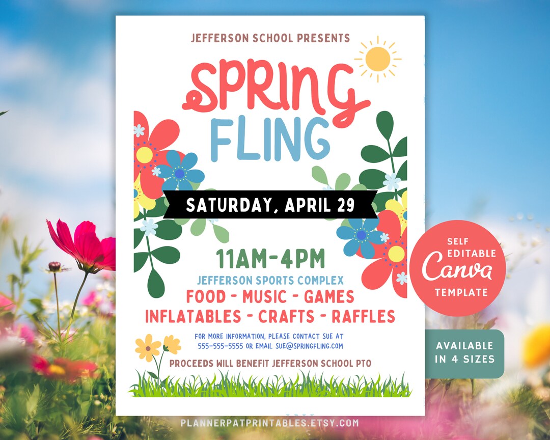 Spring Fling Flyer, Editable Spring Fling Festival Fundraiser Template