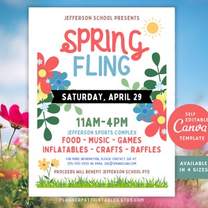 Spring Fling Flyer, Editable Spring Fling Festival Fundraiser Template, Canva