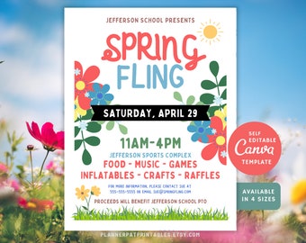 Spring Fling Flyer, Editable Spring Fling Festival Fundraiser, Canva