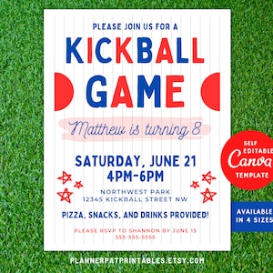 Editable Kickball Invitation Template, Edit in Canva