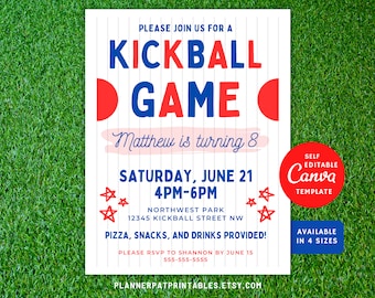 Editable Kickball Invitation Template, Edit in Canva