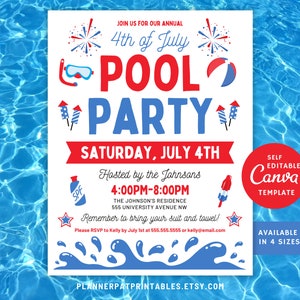 Modello modificabile per volantino festa in piscina del 4 luglio, invito festa in piscina patriottica, Canva
