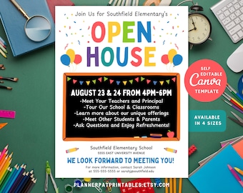 School Open House Flyer Template: Editable Invitation (Canva)