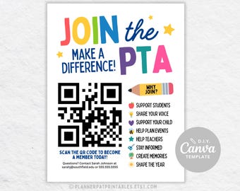 Join the PTA PTO Flyer Template, Editable School Recruitment Poster (Canva)